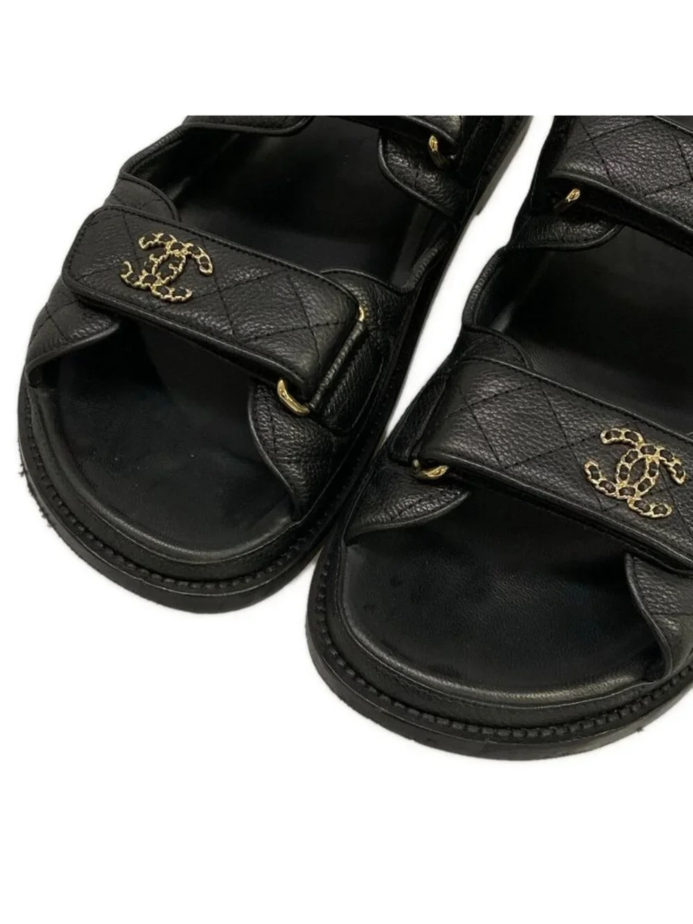 Chanel Sandals Black Quilted Gold CC Logo